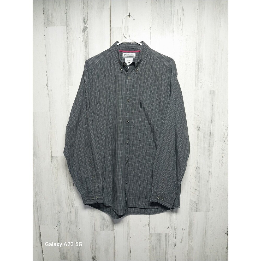 Columbia Shirt Mens Large Gray Plaid Button Up Outdoor Long Sleeve Casual